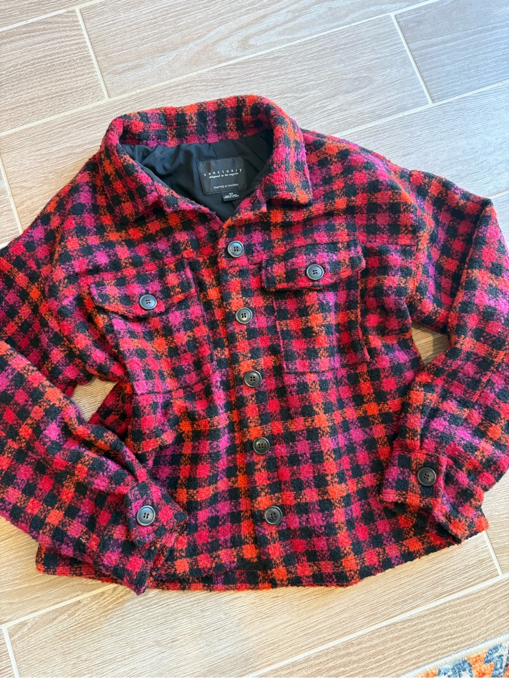Sanctuary Pink Red & Black Plaid Button-Up Jacket